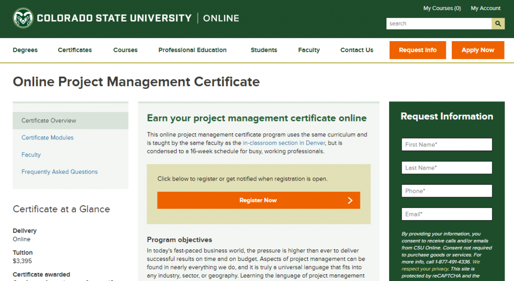 Online Project Management Certificate by Colorado State University